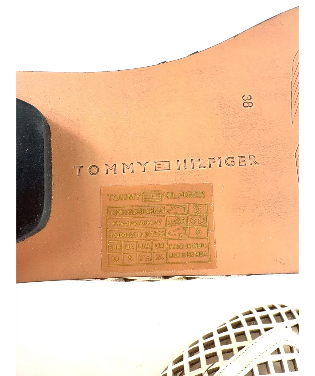 TOMMY HILFIGER Beige Cutout Leather Penny Loafers, size UK 5 EU 38 👠 — care label
