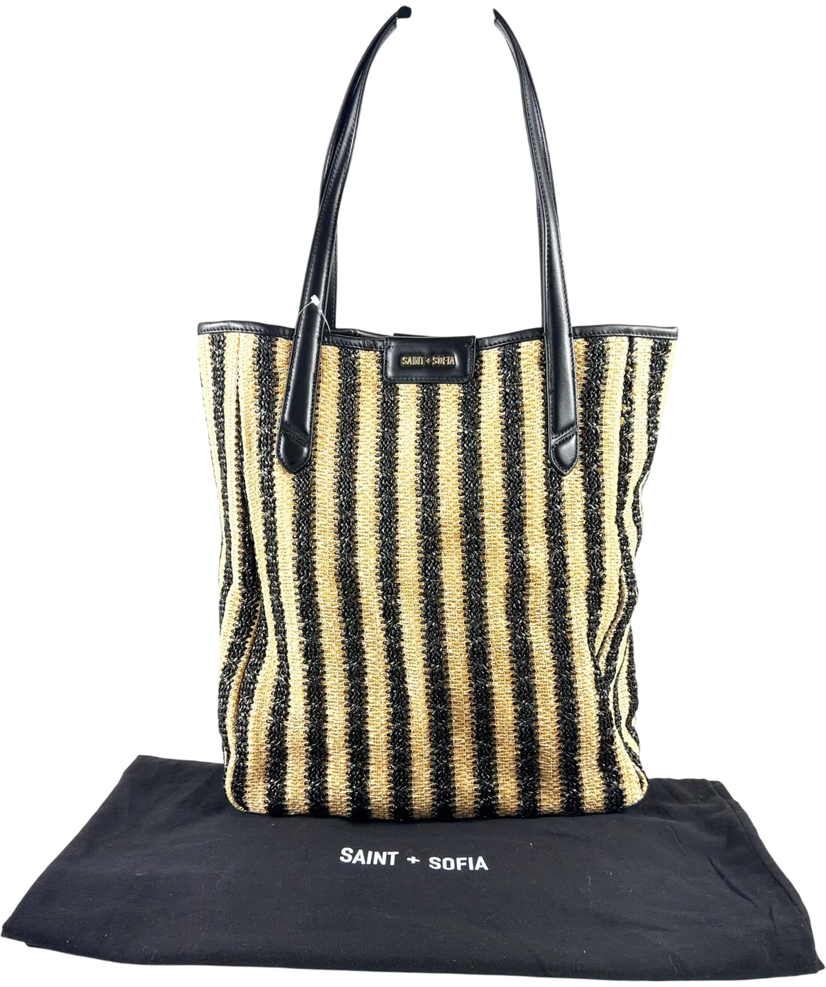 Saint + Sofia Black Stella Raffia Straw Shopper Bag — front