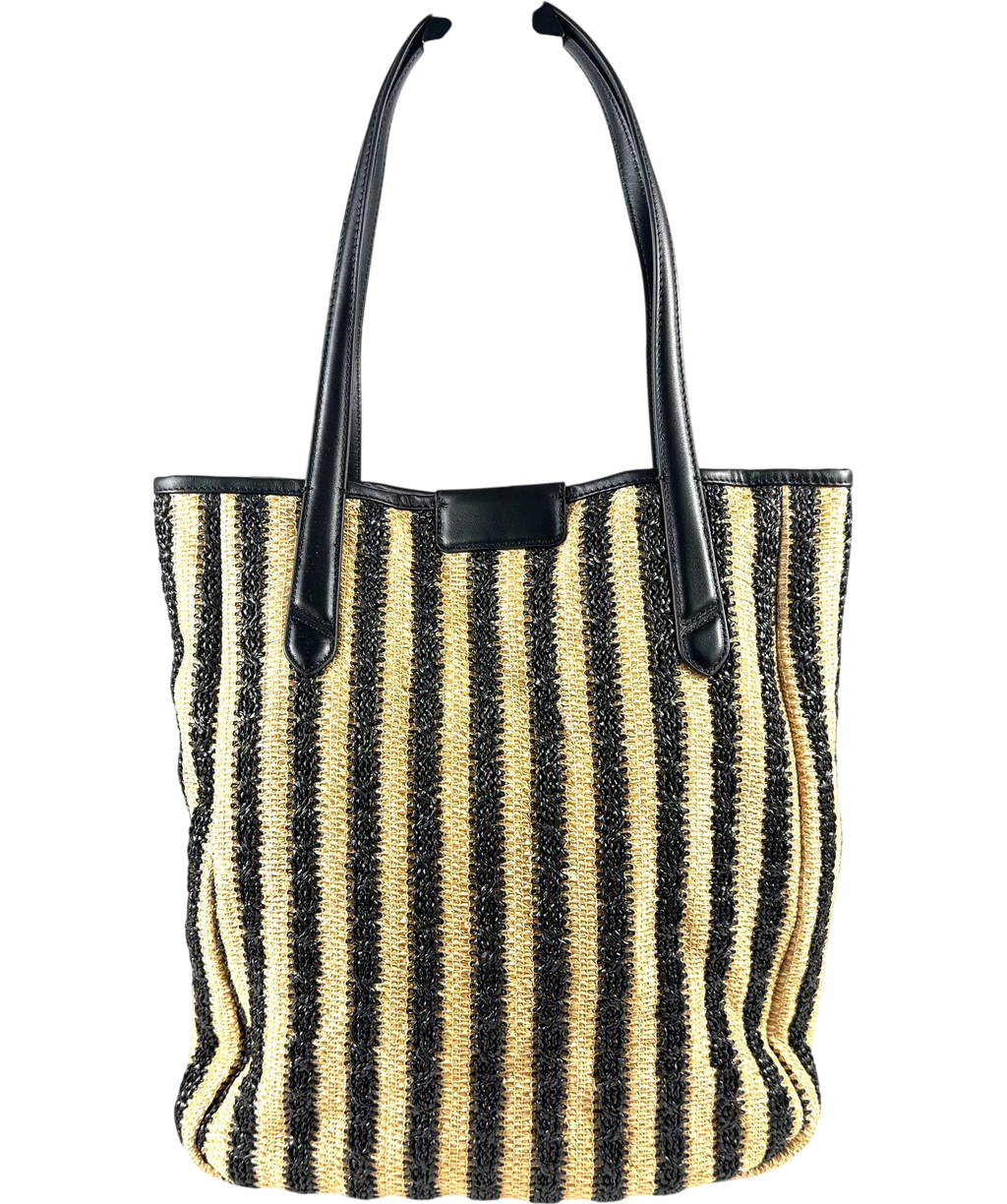 Saint + Sofia Black Stella Raffia Straw Shopper Bag — back