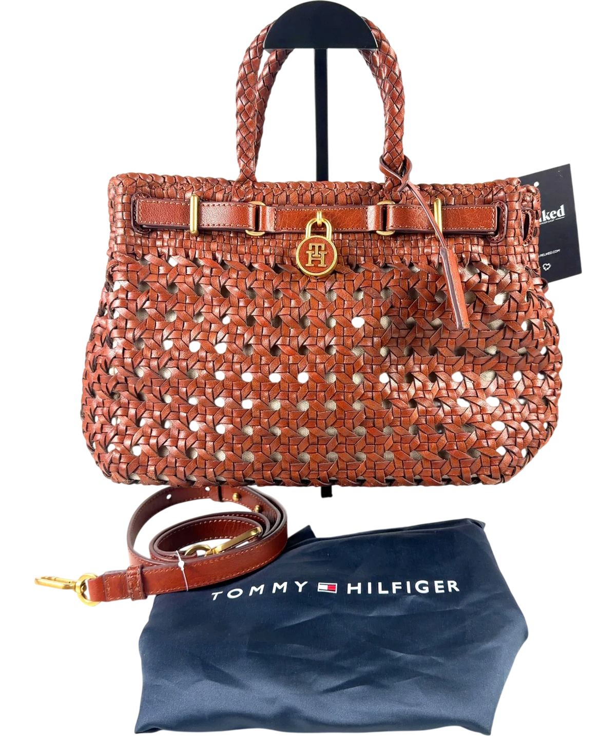 TOMMY HILFIGER Brown The American Icon Braided Leather Tote Bag — front