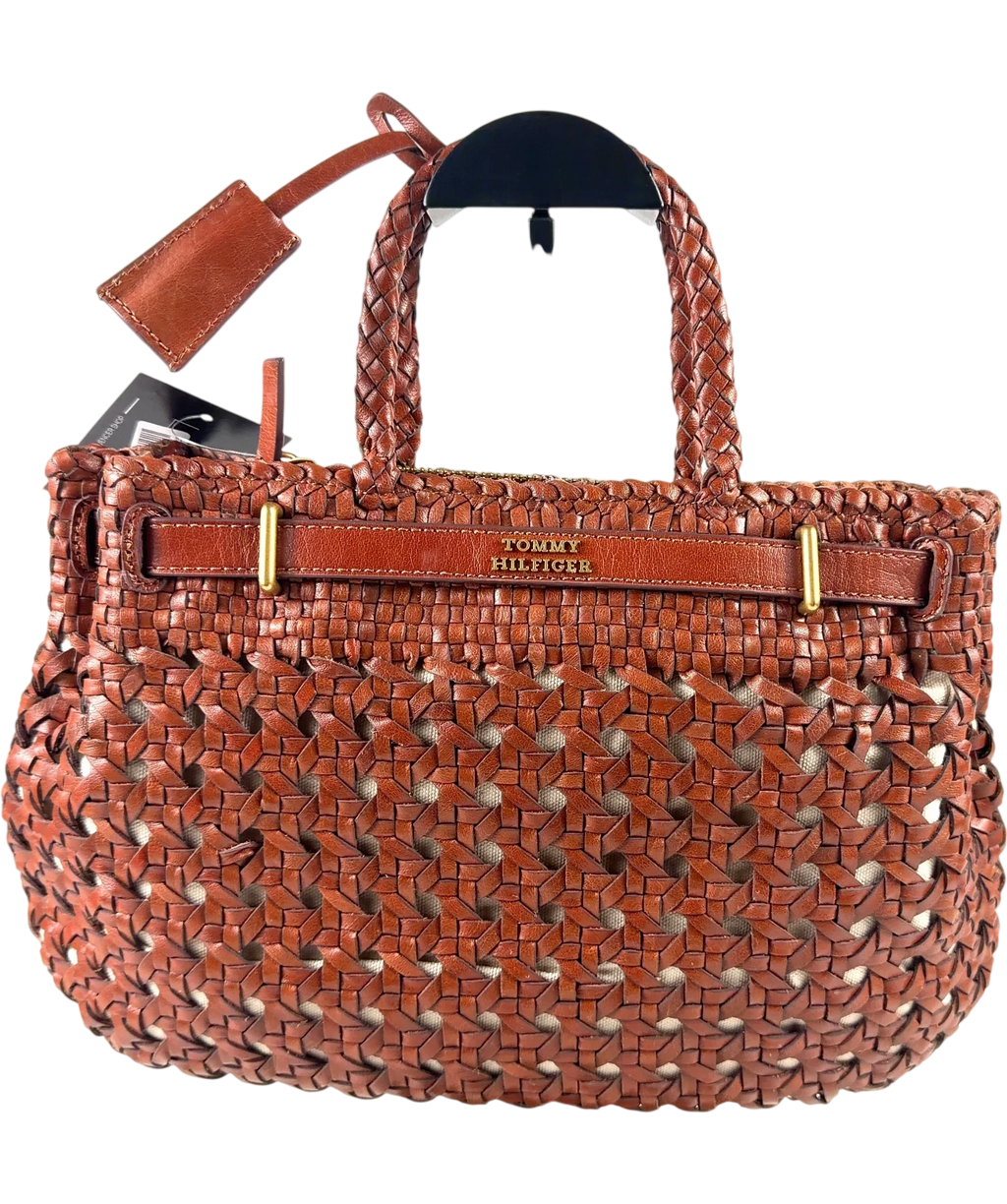 TOMMY HILFIGER Brown The American Icon Braided Leather Tote Bag — back