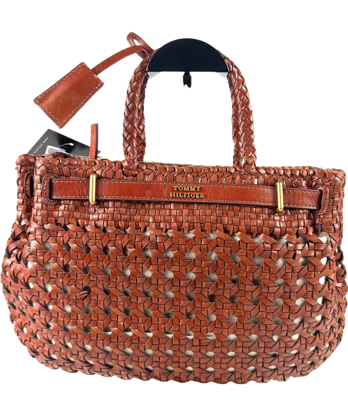 TOMMY HILFIGER Brown The American Icon Braided Leather Tote Bag — back