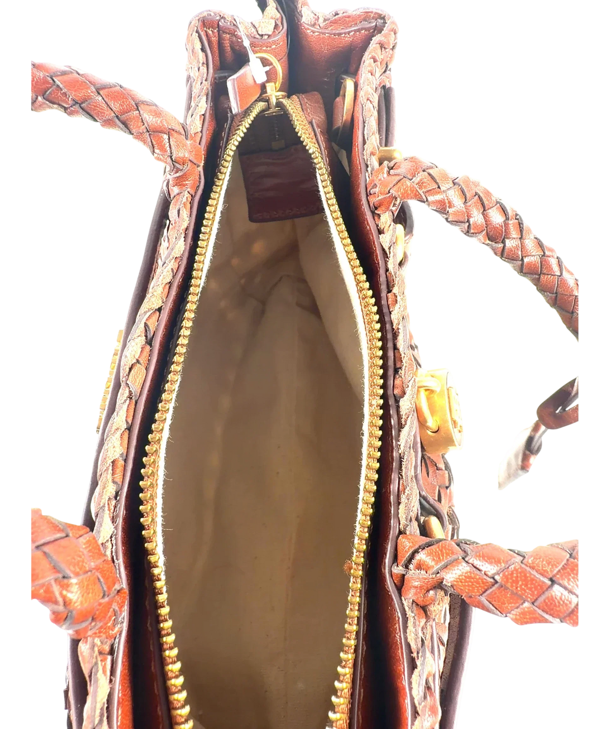 TOMMY HILFIGER Brown The American Icon Braided Leather Tote Bag — detail