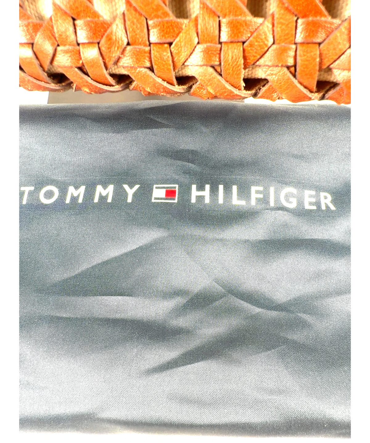 TOMMY HILFIGER Brown The American Icon Braided Leather Tote Bag — label