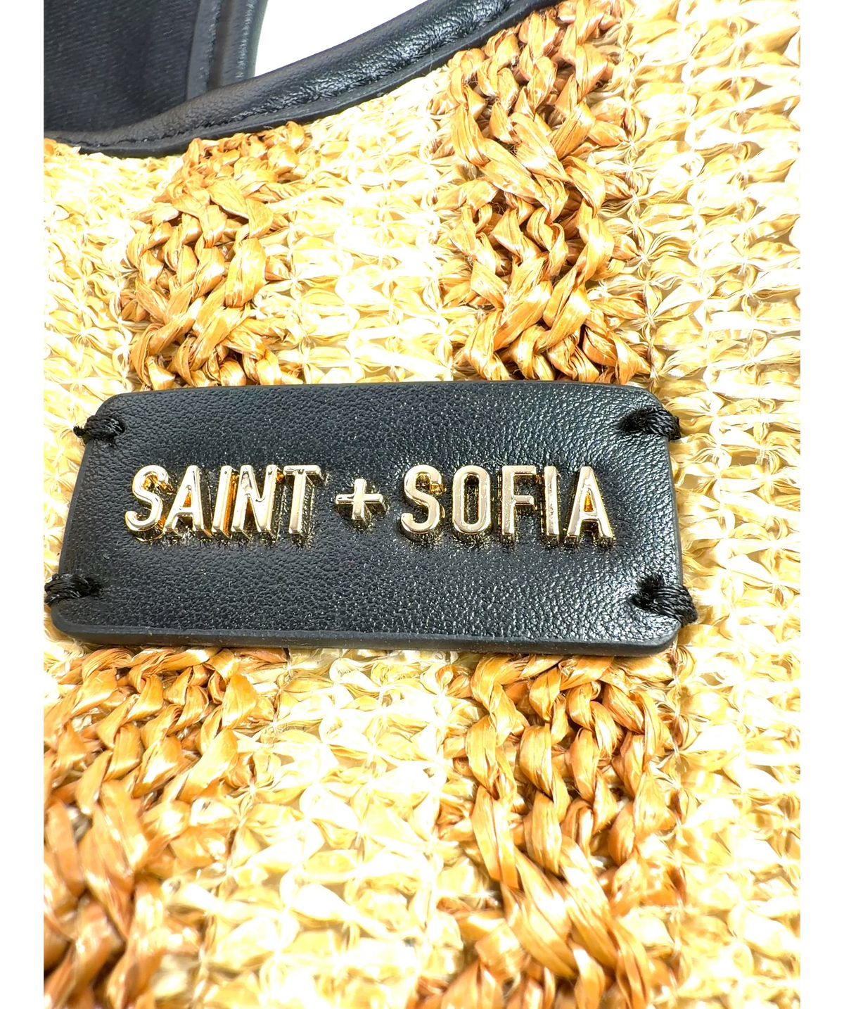 Saint + Sofia Brown Large Stella Raffia Tote Bag — label
