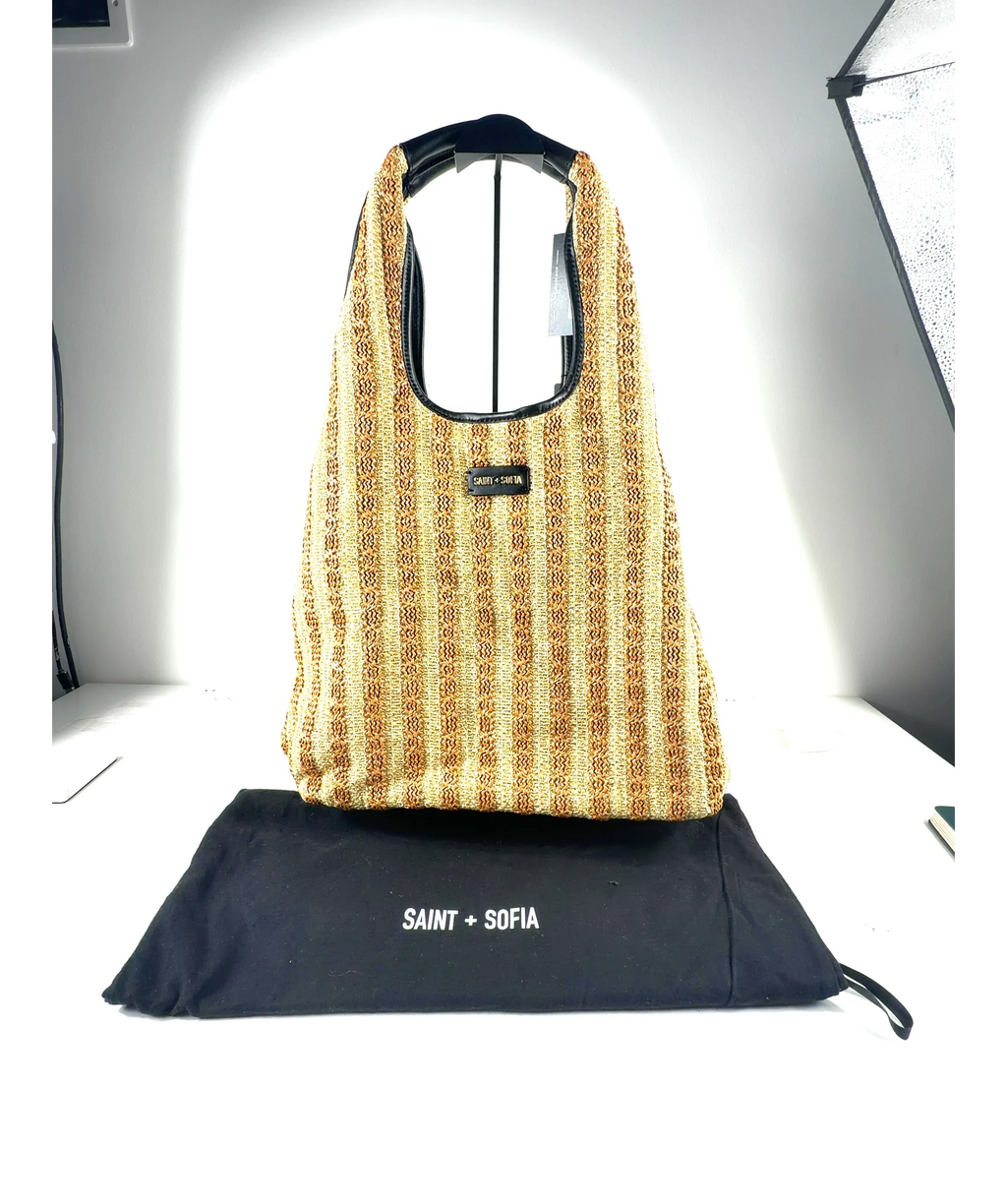 Saint + Sofia Brown Large Stella Raffia Tote Bag — fabric detail