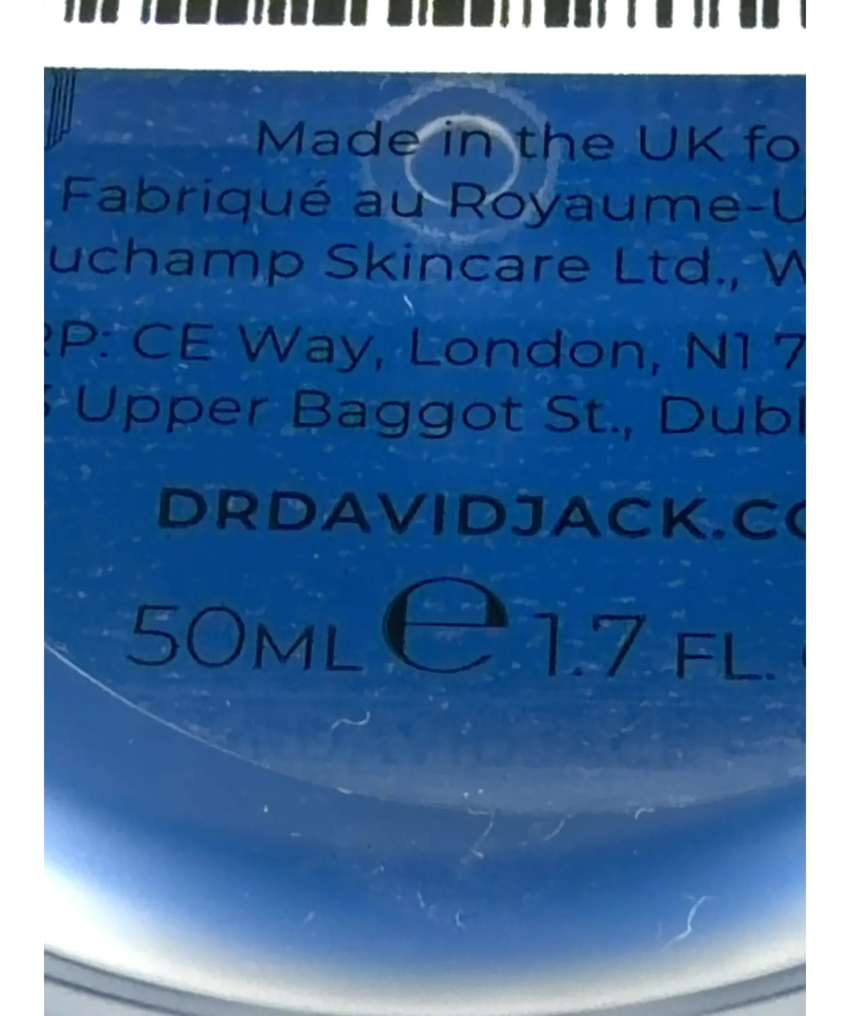 dr david jack BLUE PEEL, size 50ml — label