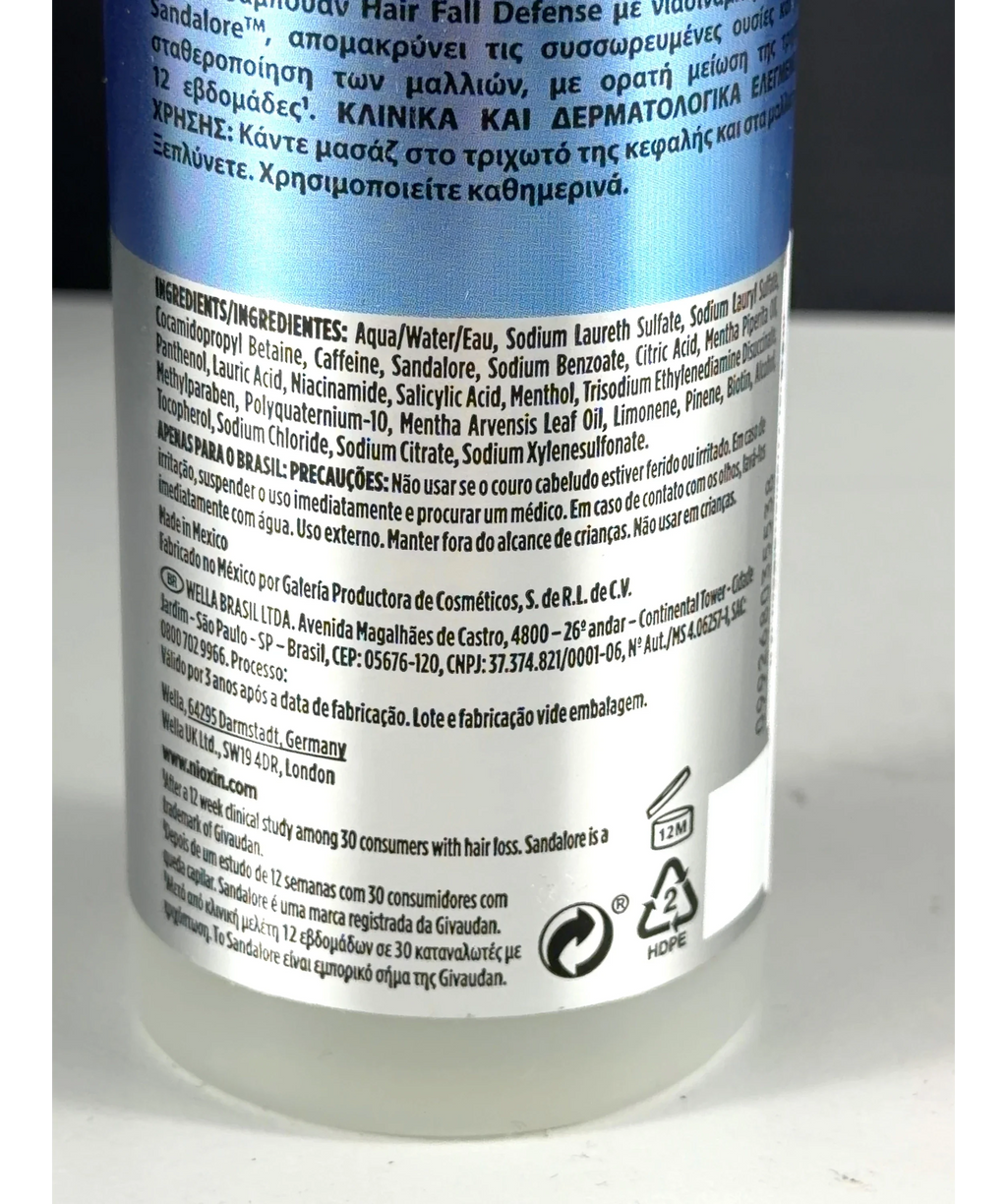 Nioxin hair fall defense shampoo, size 240ml — fabric detail