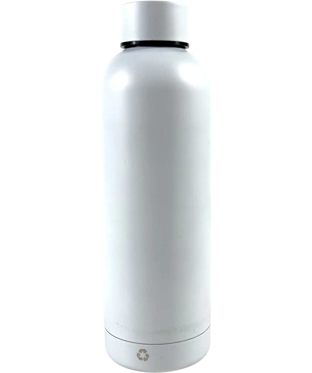 Blueair White promotional stainless steel vacuum water bottle — back