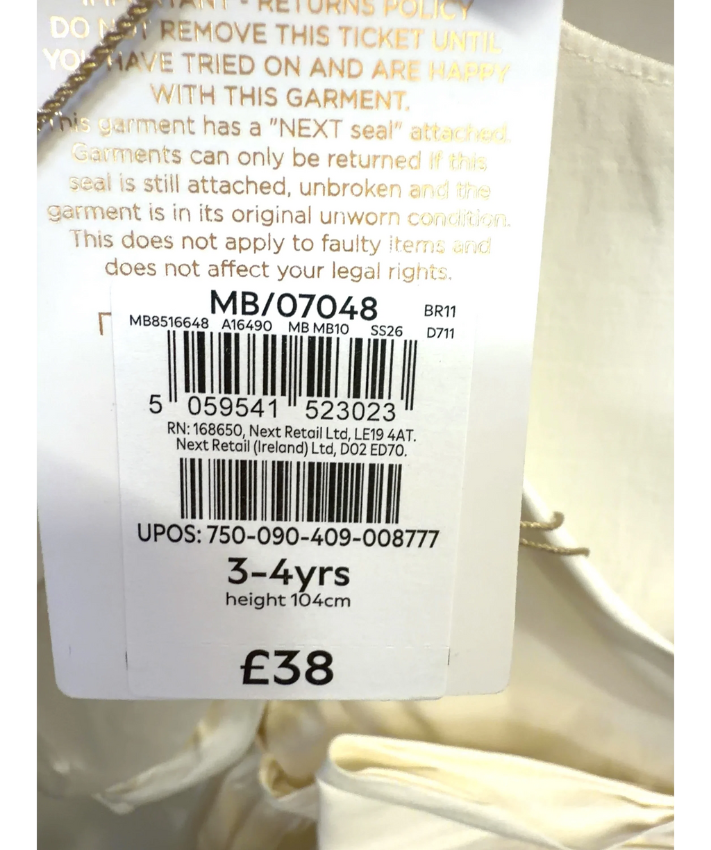 Next ivory Colour, size 3 Years — label