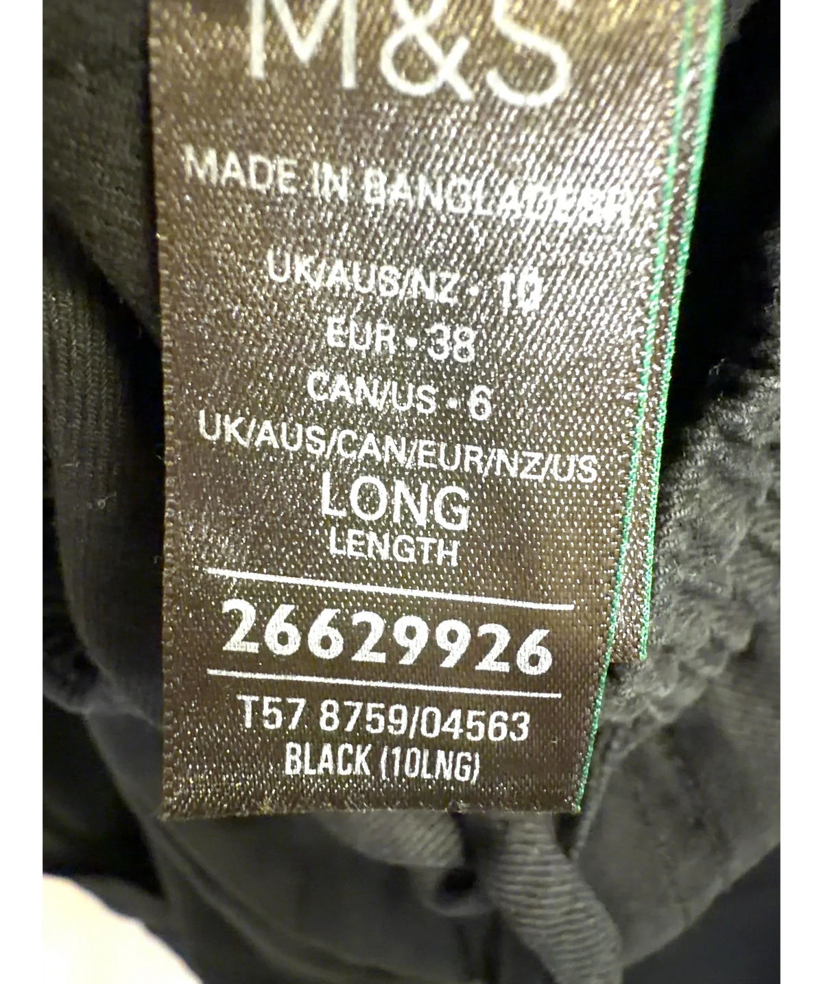 M&S Black Colour, size UK 10 — label
