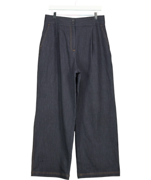 M&S Blue Front Pleats Trousers UK 12