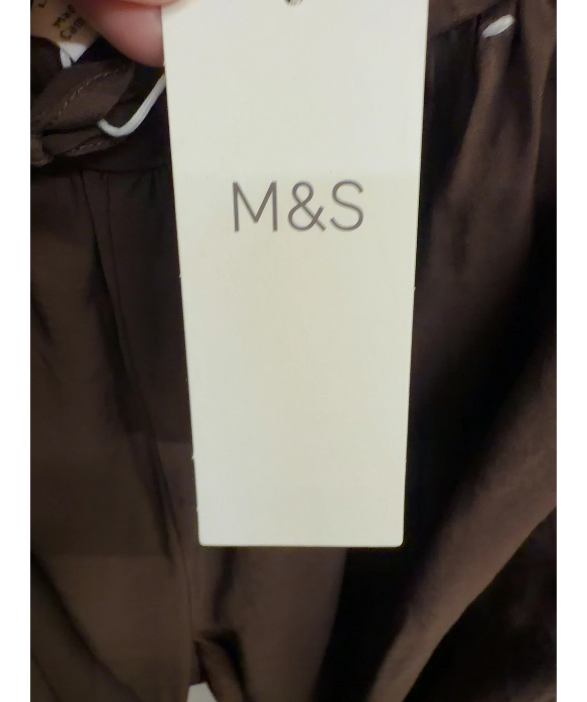 Marks & Spencer Brown Satin Drawstring Wide Leg / Tie Hem Balloon Trousers, size UK 12 — detail