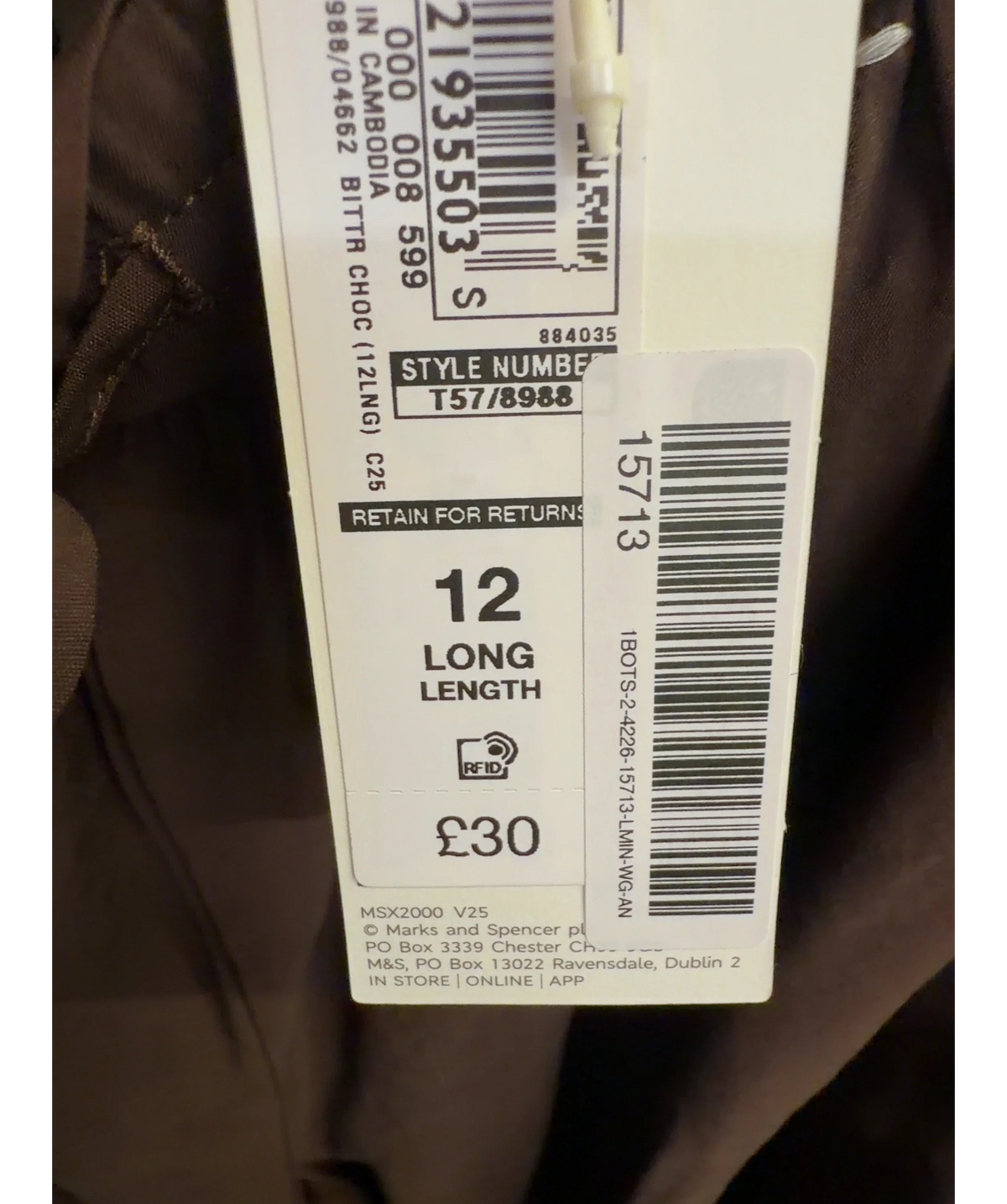 Marks & Spencer Brown Satin Drawstring Wide Leg / Tie Hem Balloon Trousers, size UK 12 — care label