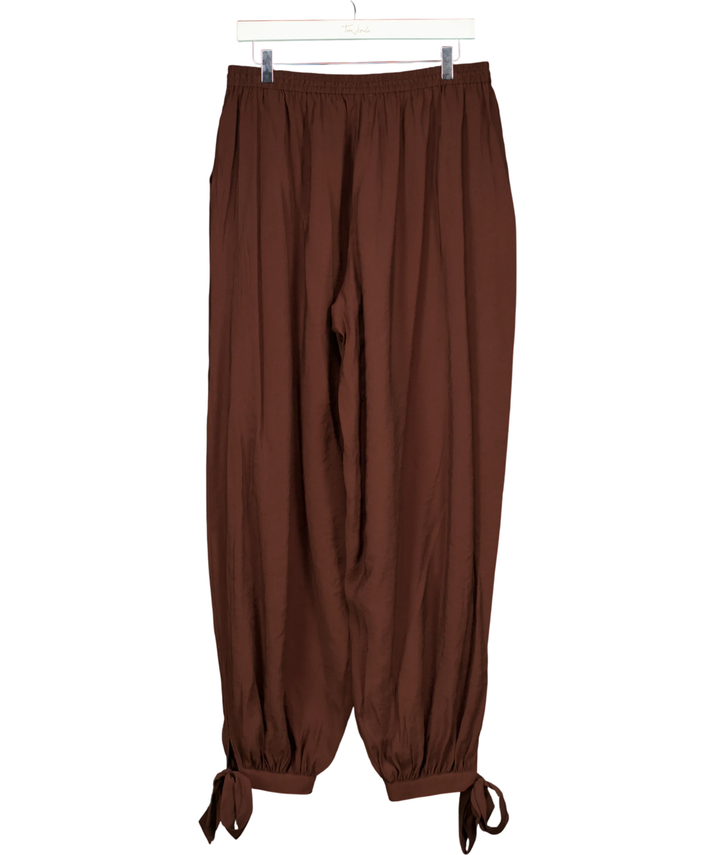 Marks & Spencer Brown Satin Drawstring Wide Leg / Tie Hem Balloon Trousers, size UK 12 — back
