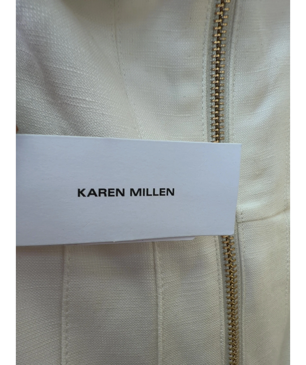 KAREN MILLEN ivory Viscose Linen Tailored Full Skirted Midaxi Skirt, size UK 6 — detail