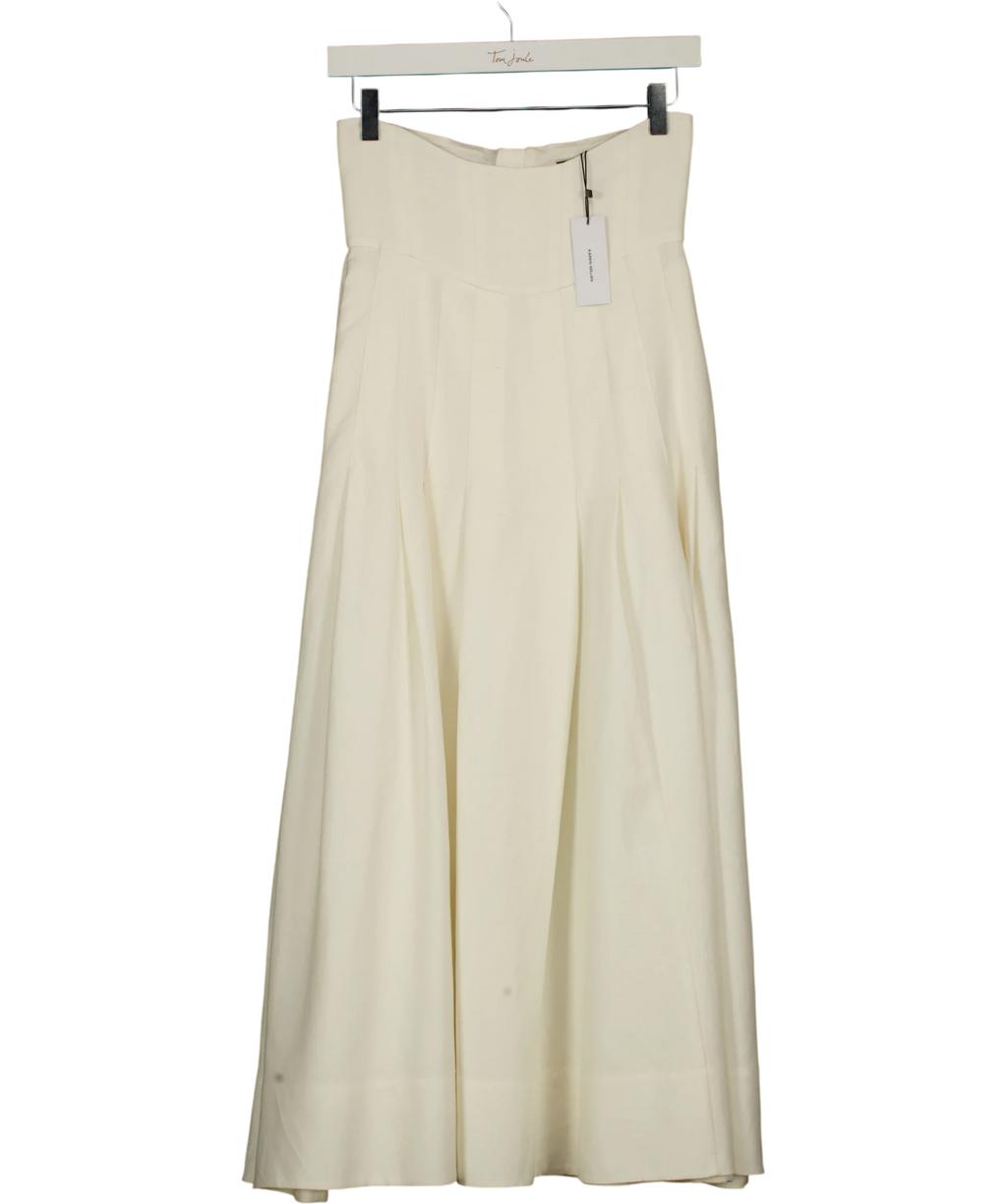 KAREN MILLEN ivory Viscose Linen Tailored Full Skirted Midaxi Skirt, size UK 6 — front