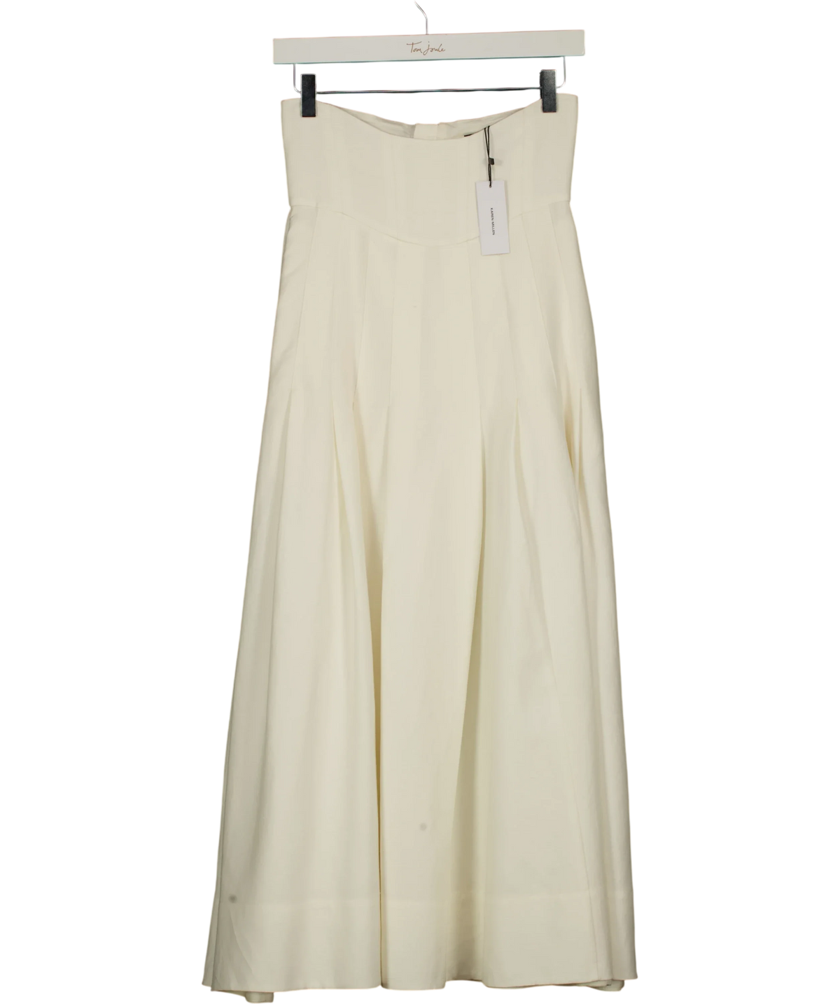 KAREN MILLEN ivory Viscose Linen Tailored Full Skirted Midaxi Skirt, size UK 6 — front