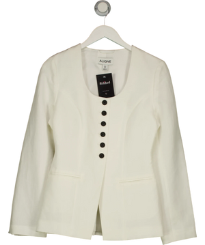 Aligne Daphne Scoop Neck Linen Blazer White UK 8