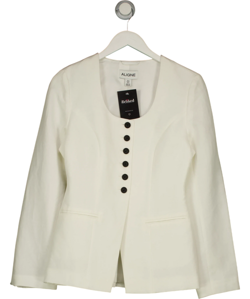 Aligne White Daphne Scoop Neck Linen Blazer, size UK 8 — front