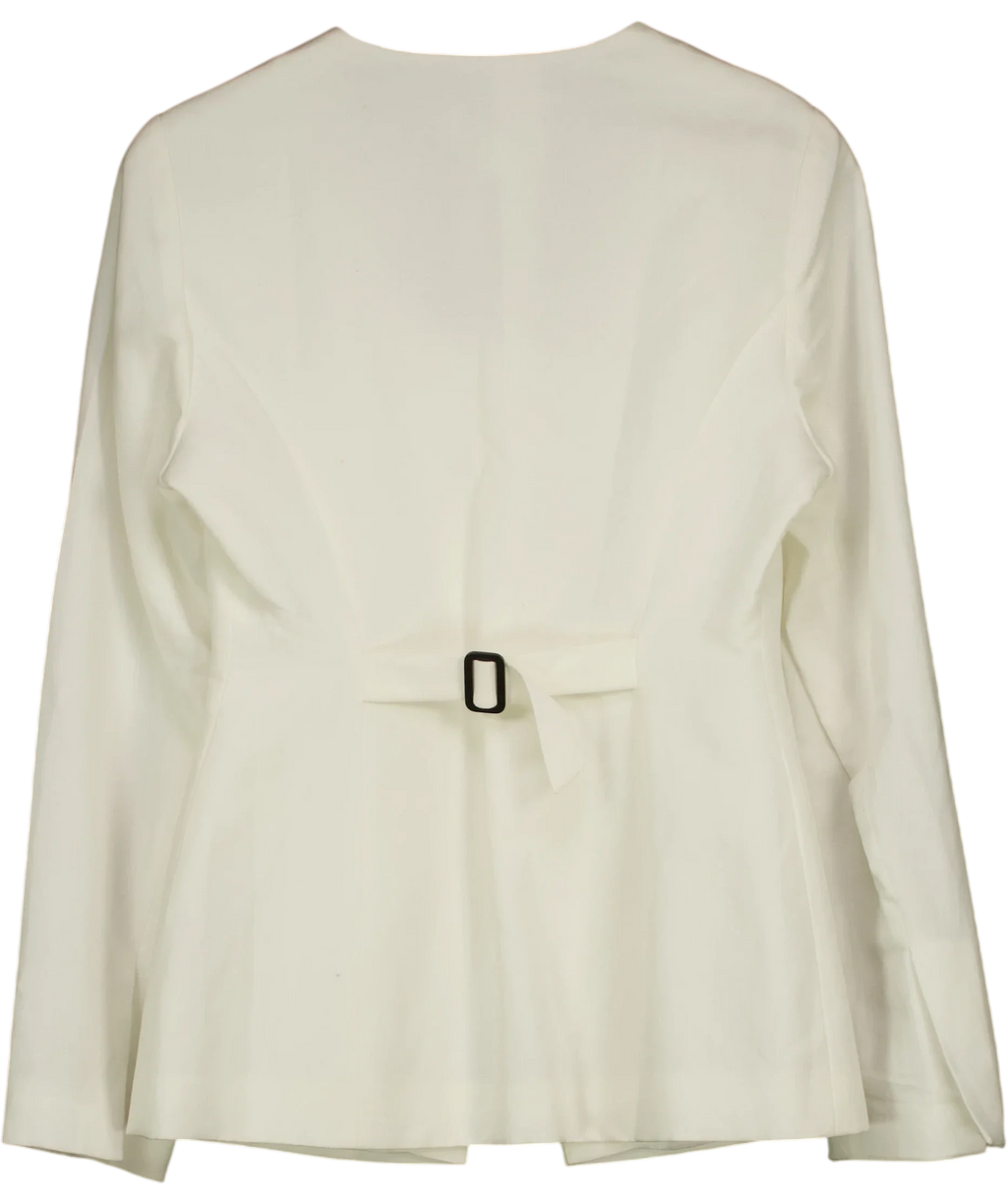 Aligne White Daphne Scoop Neck Linen Blazer, size UK 8 — back