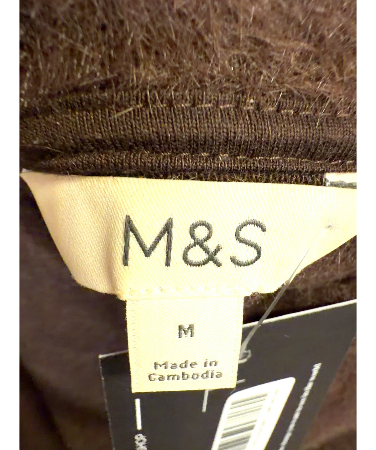 M&S Brown fuzzy textured knit crew neck sweater, size UK M — detail