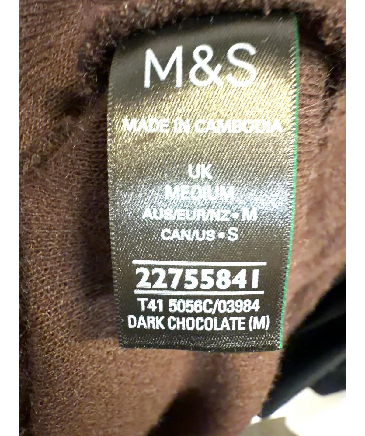 M&S Brown fuzzy textured knit crew neck sweater, size UK M — label