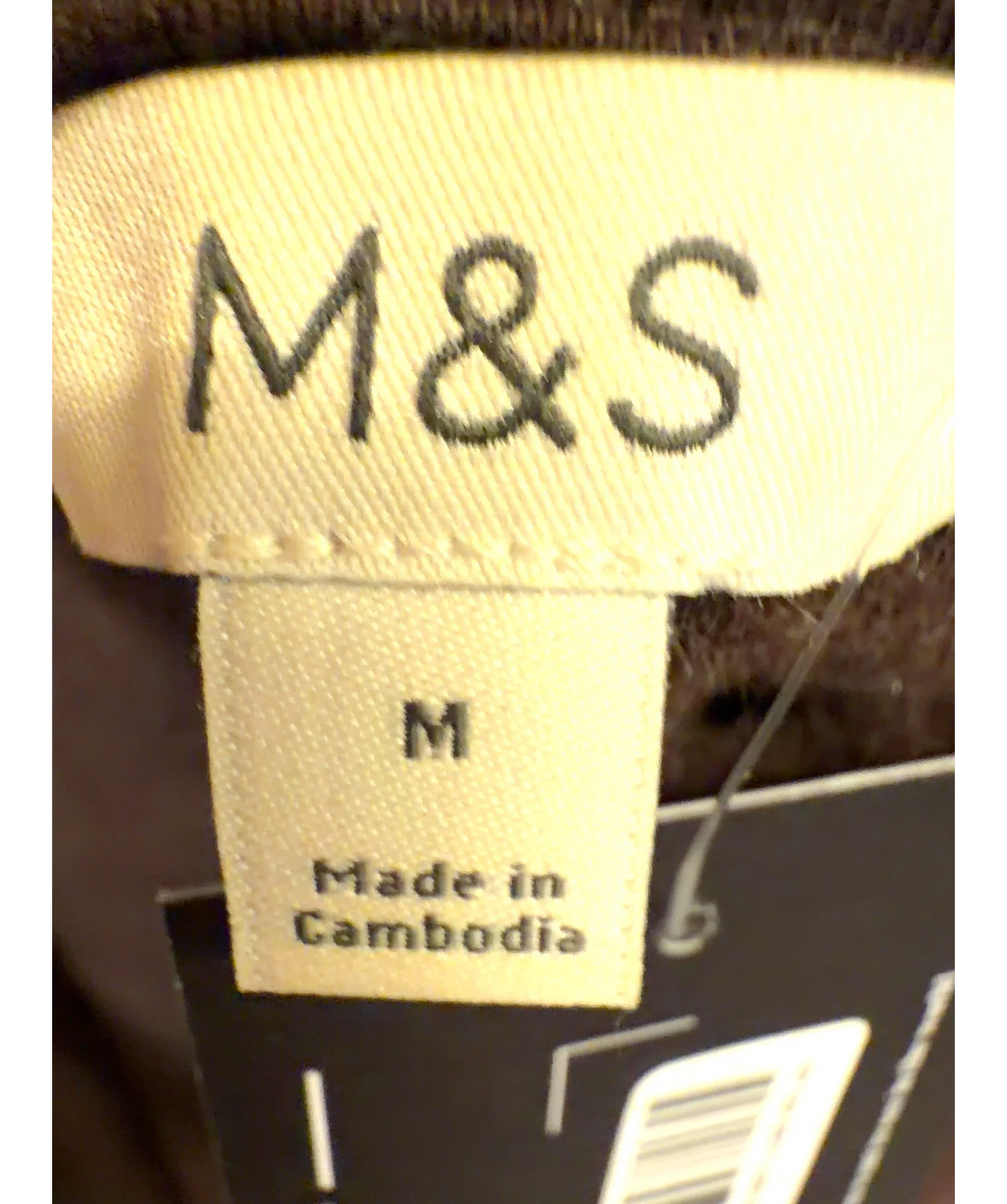 M&S Brown fuzzy textured knit crew neck sweater, size UK M — care label