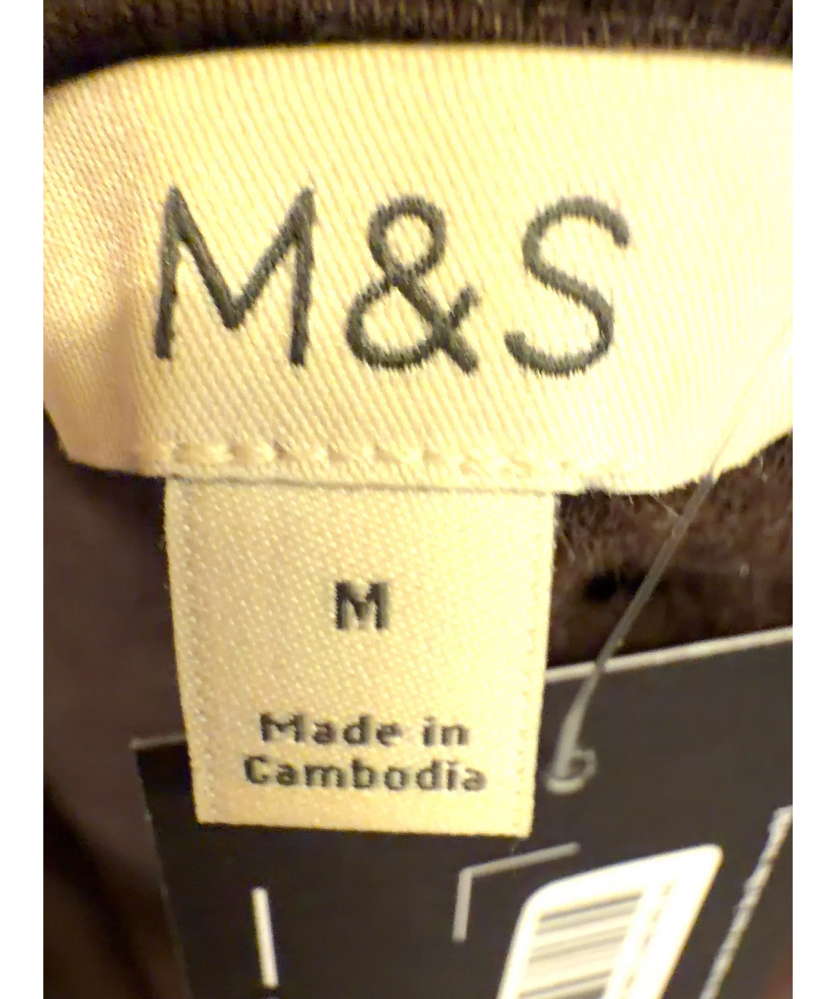 M&S Brown fuzzy textured knit crew neck sweater, size UK M — care label