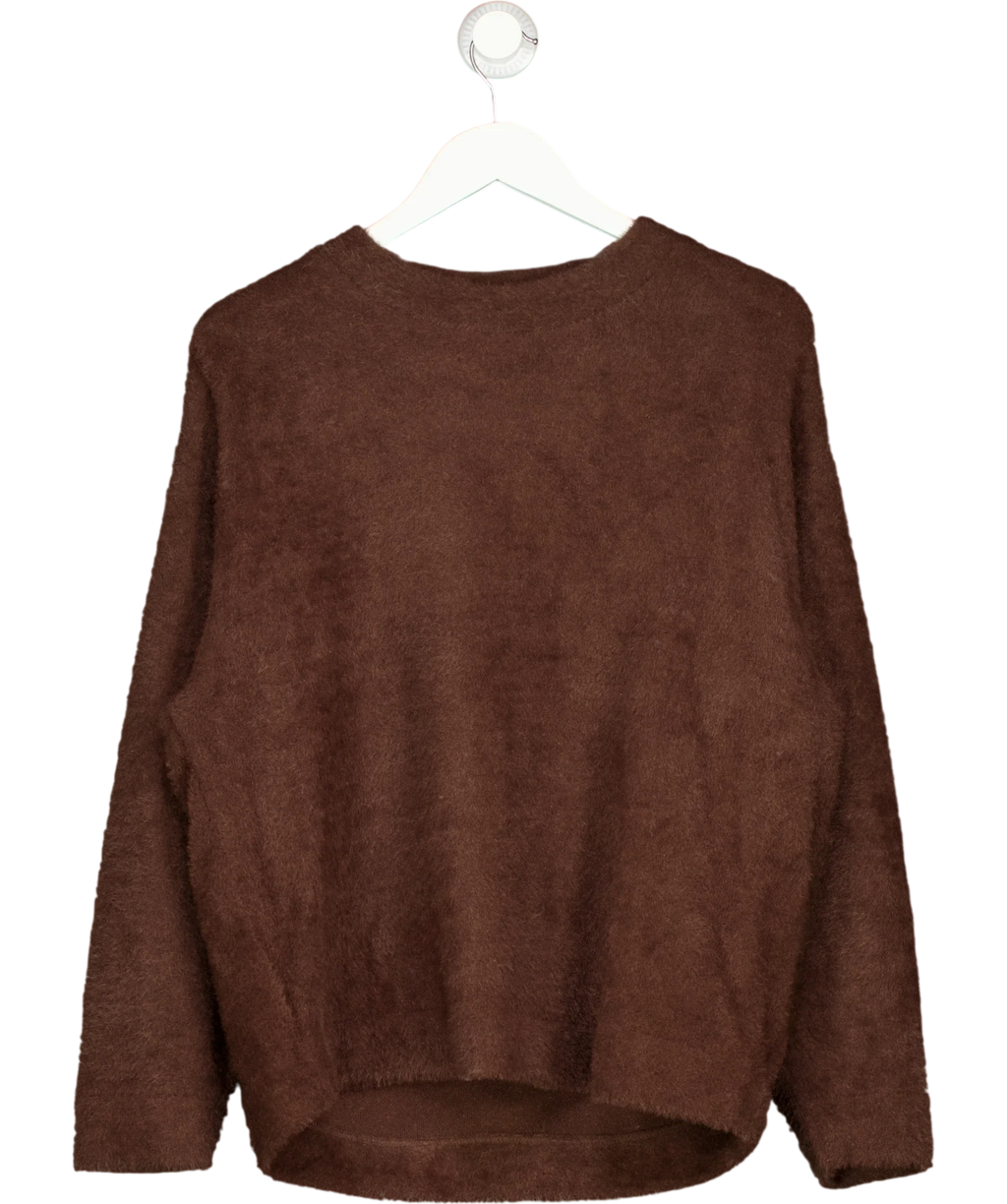 M&S Brown fuzzy textured knit crew neck sweater, size UK M — front