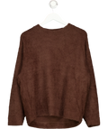M&S Brown fuzzy textured knit crew neck sweater, size UK M — front