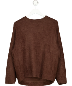 M&S Brown fuzzy textured knit crew neck sweater, size UK M — front