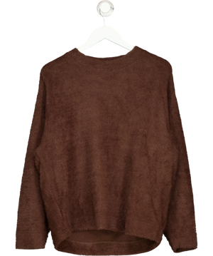 M&S Fuzzy Textured Knit Crew Neck Sweater Brown UK M