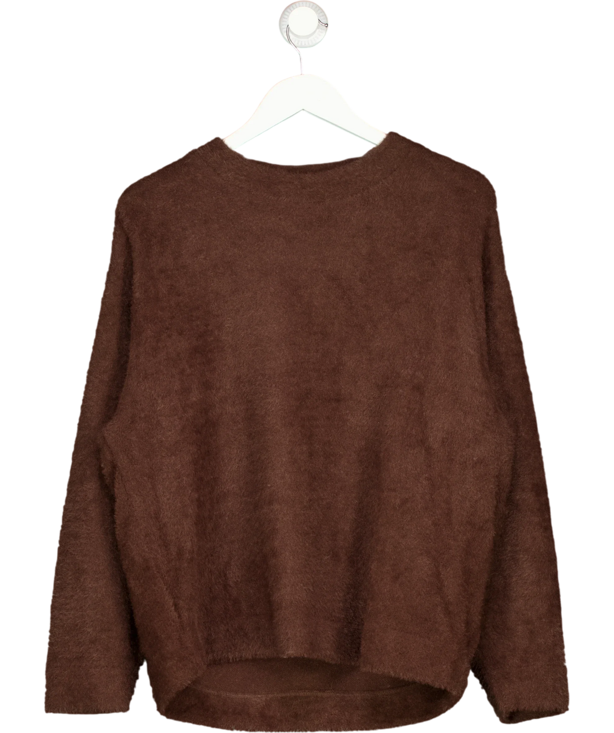 M&S Brown fuzzy textured knit crew neck sweater, size UK M — front