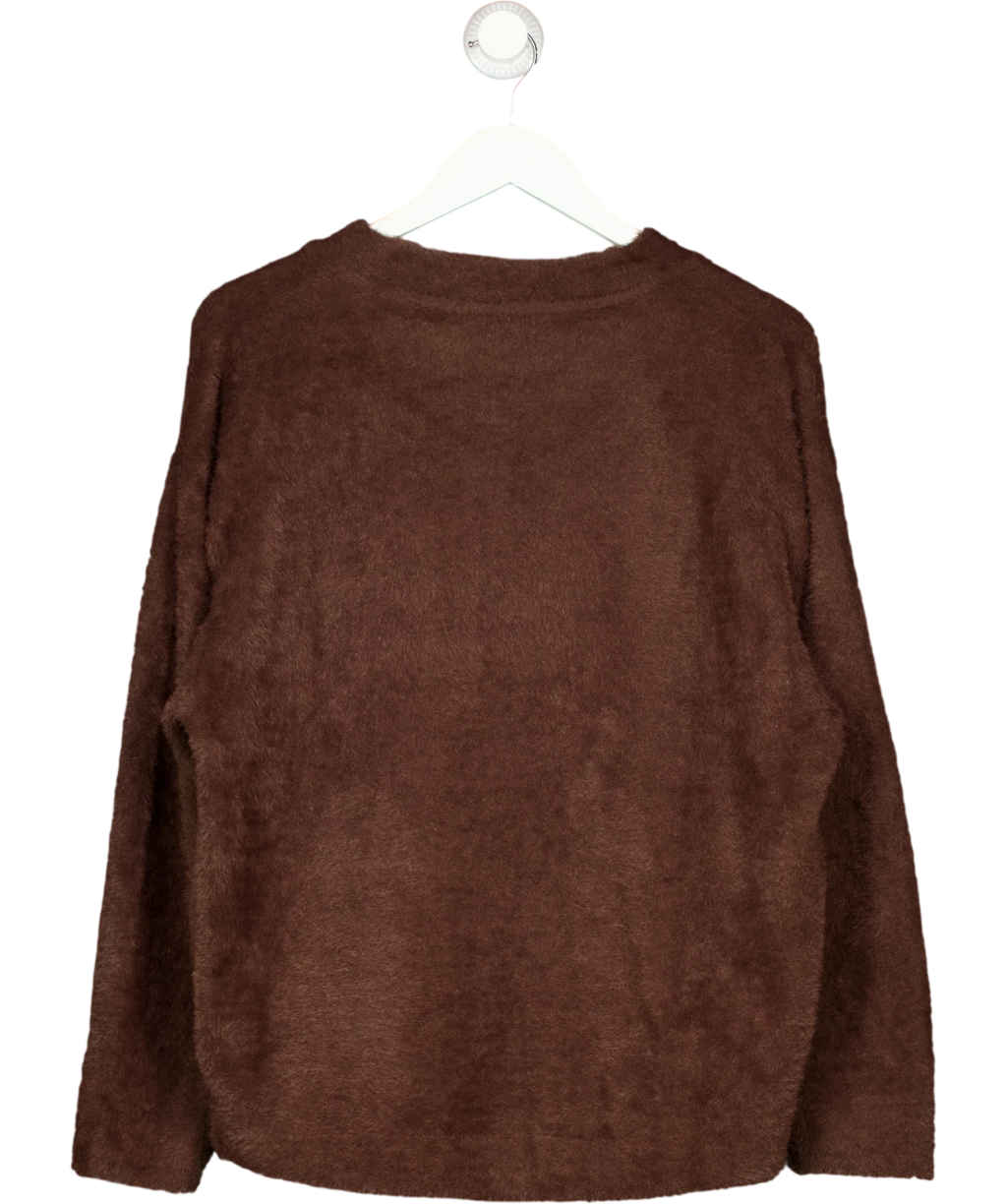 M&S Brown fuzzy textured knit crew neck sweater, size UK M — back