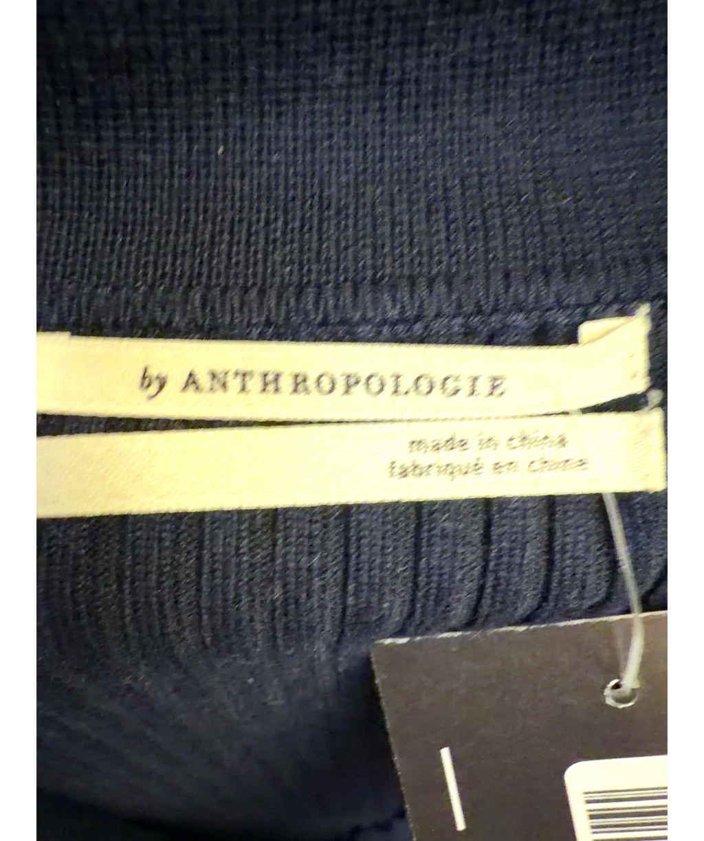 Anthropologie navy long-sleeve ribbed polo top, size UK M — detail