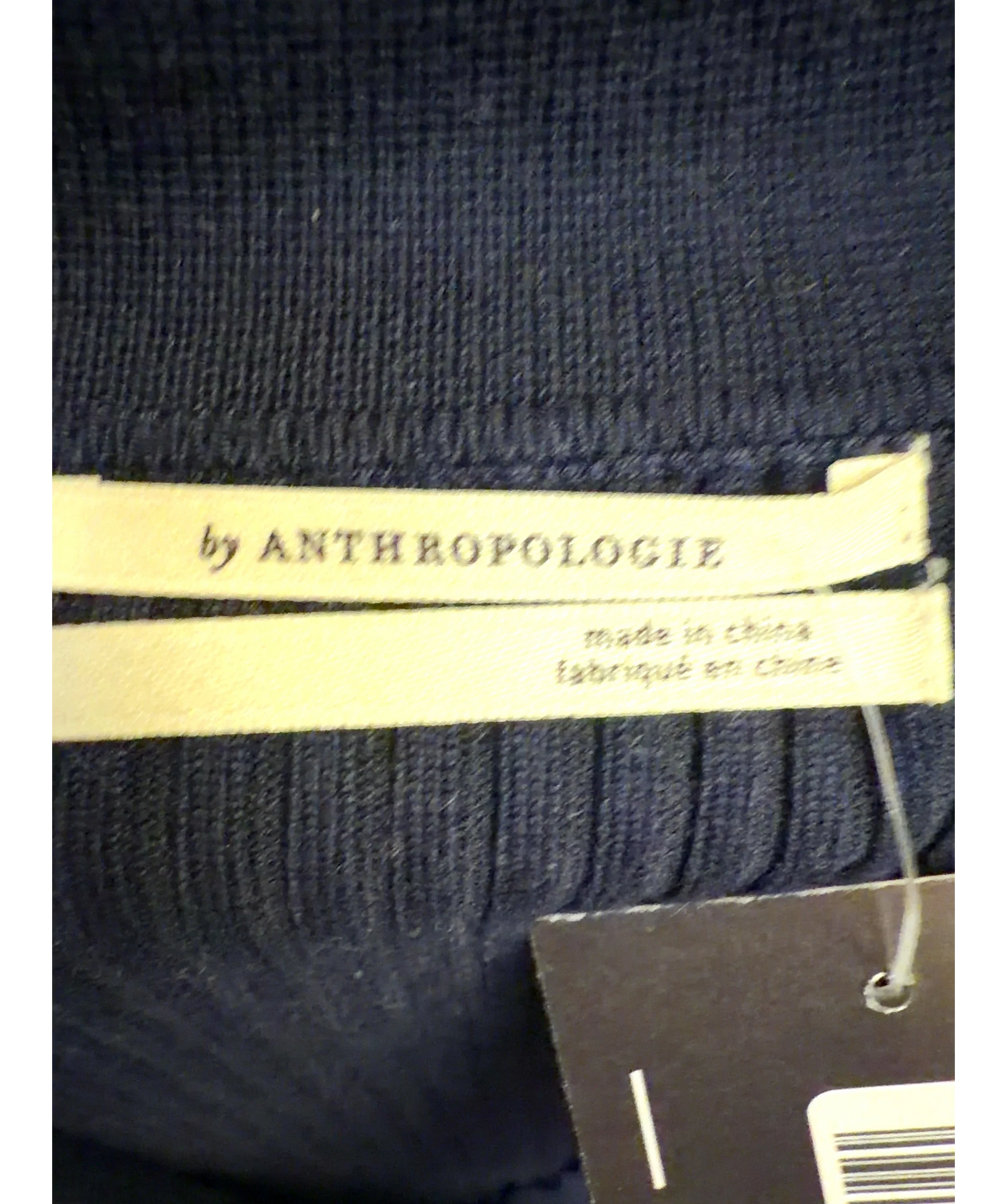 Anthropologie navy long-sleeve ribbed polo top, size UK M — detail
