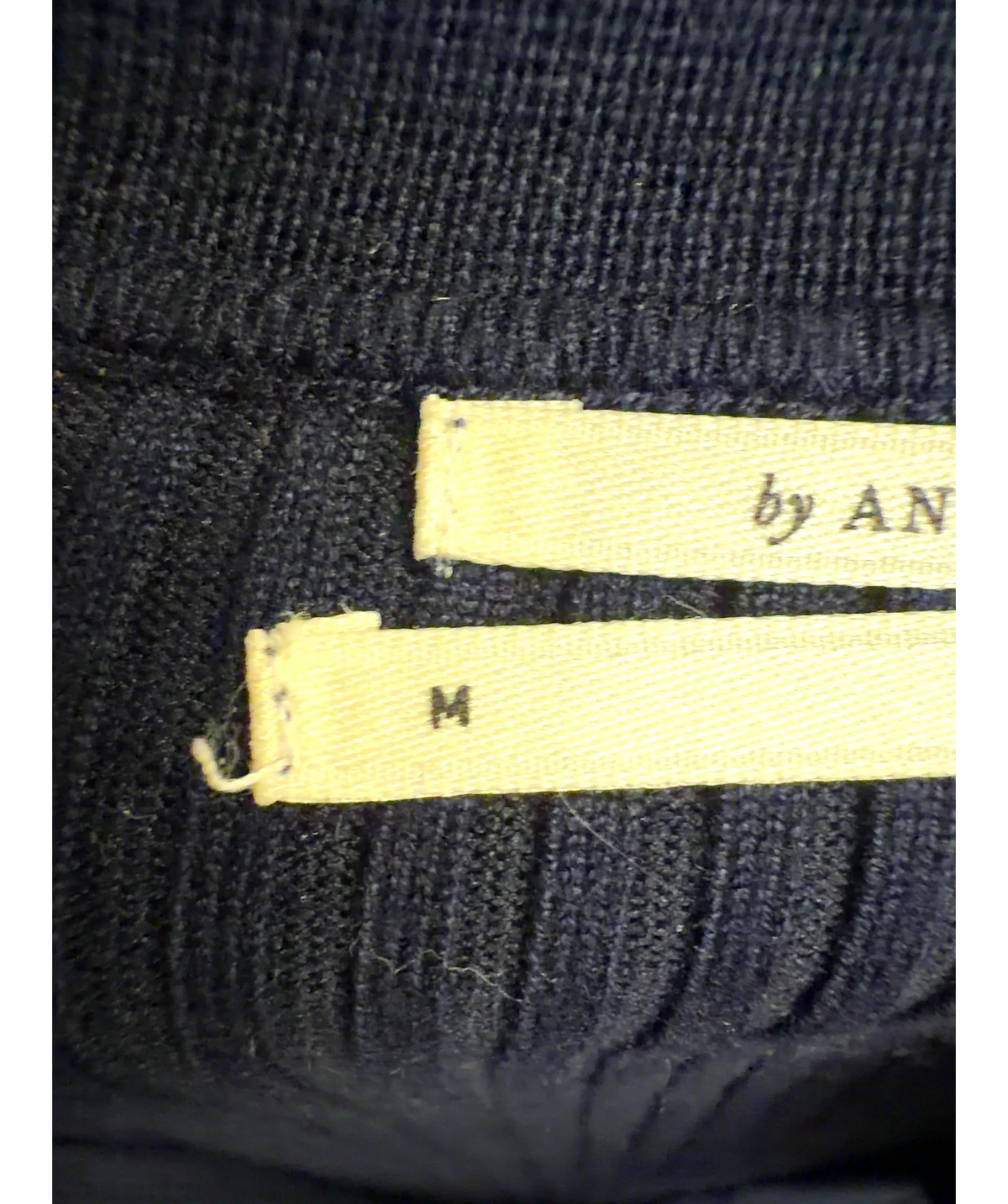 Anthropologie navy long-sleeve ribbed polo top, size UK M — care label