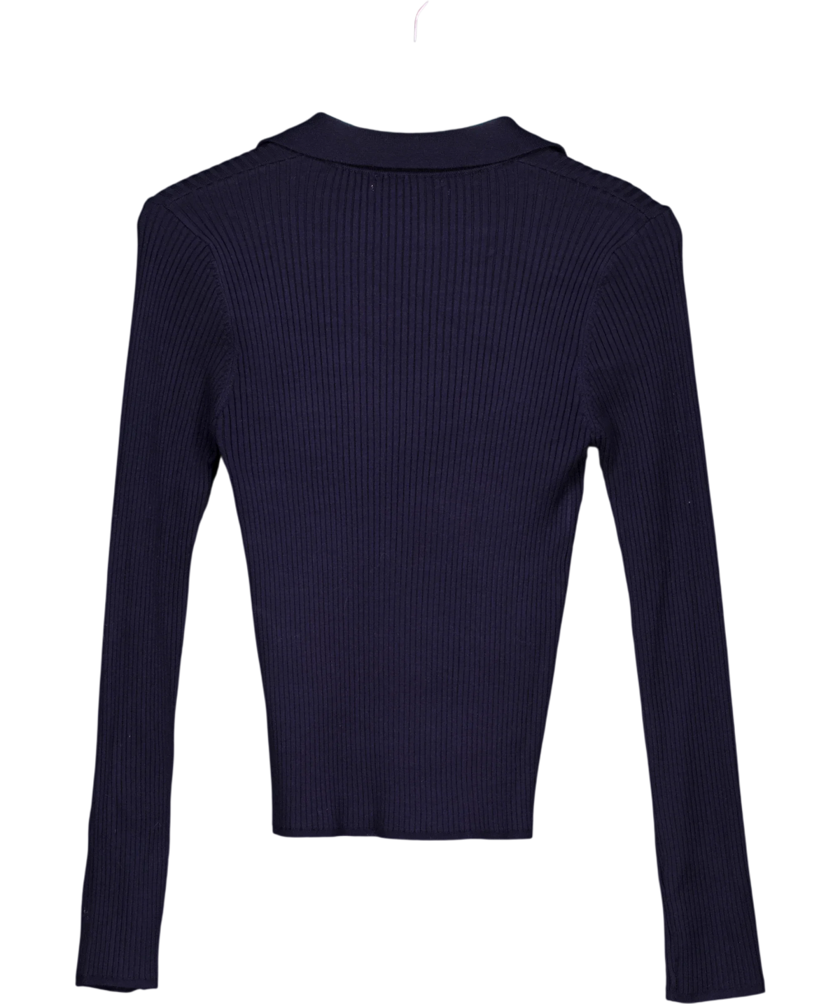 Anthropologie navy long-sleeve ribbed polo top, size UK M — back