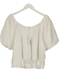 M&S White Linen Rich Pleated Puff Sleeve Top, size UK 18 — front