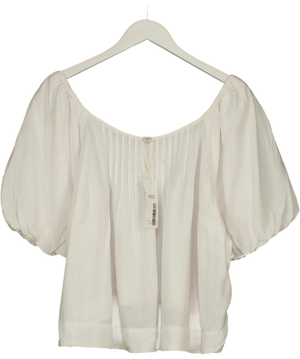 M&S Linen Rich Pleated Puff Sleeve Top White UK 18