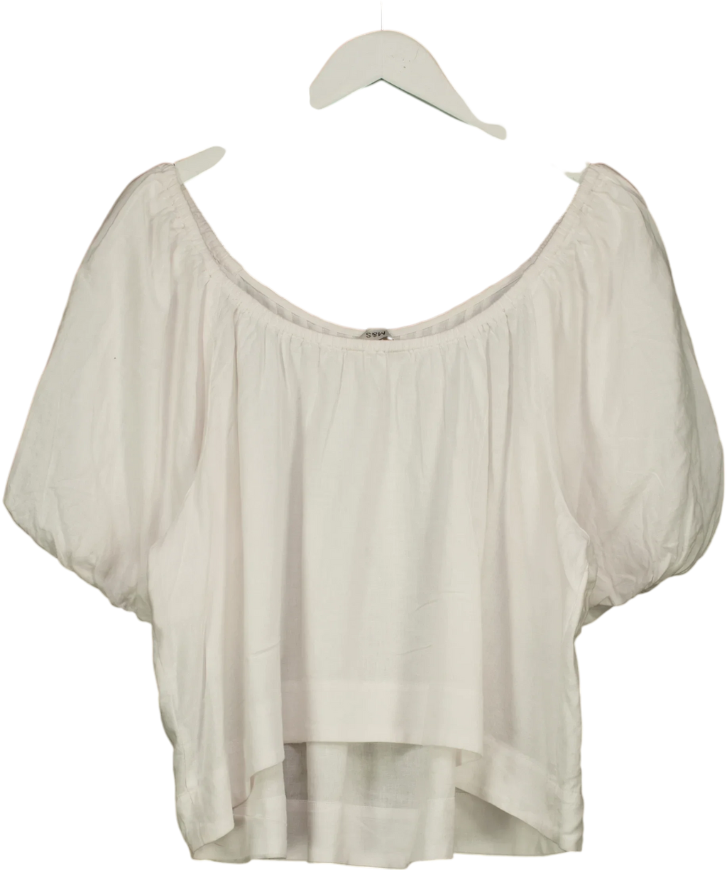 M&S White Linen Rich Pleated Puff Sleeve Top, size UK 18 — back