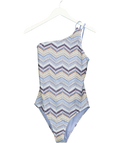 Accessorize Blue Crochet One Shoulder Swimsuit, size UK 12 — front