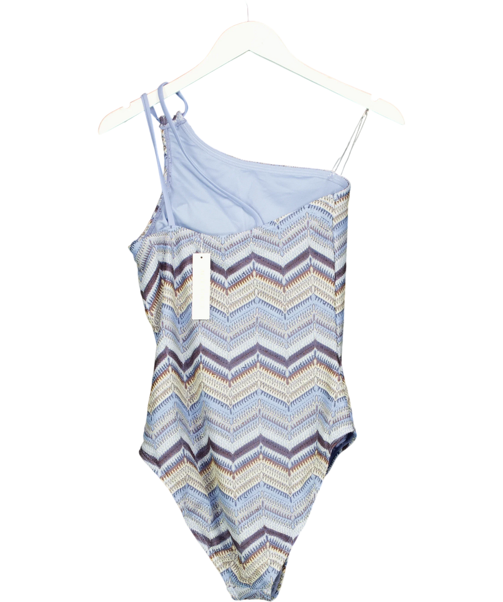 Accessorize Blue Crochet One Shoulder Swimsuit, size UK 12 — back
