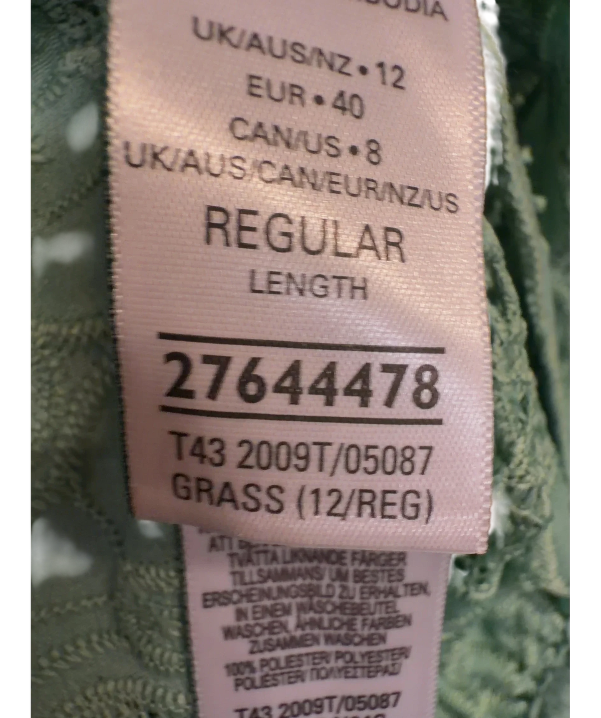 M&S Green Colour, size UK 12 — fabric detail