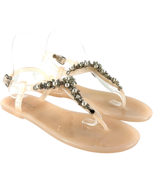 Carvela Beige Jewelled Flat Jelly Sandals UK 6