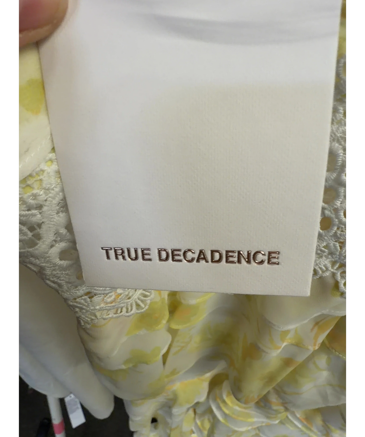 True Decadence Yellow Yellow Watercolour-Floral Sophia Plunge Front Tiered Ruffle Maxi-Dress, size UK 12 — detail