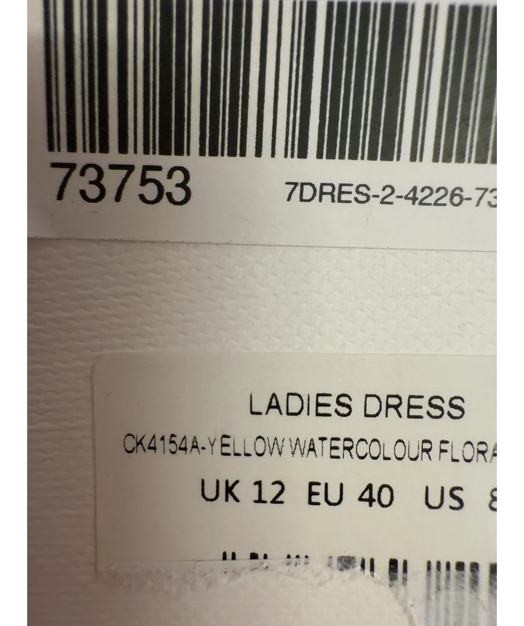 True Decadence Yellow Yellow Watercolour-Floral Sophia Plunge Front Tiered Ruffle Maxi-Dress, size UK 12 — care label