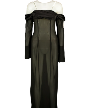 Meshki Black Sheer Draped Dress UK XXS