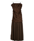 ASOS Brown brown strapless maxi dress with textured fringe detailing and a pleated/smooth skirt section, size UK 6 — front
